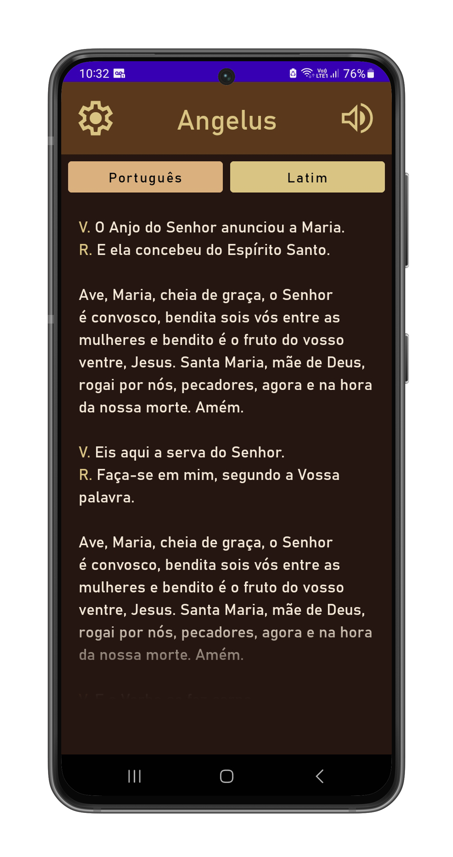 Oração em Português e Latim no aplicativo Angelus